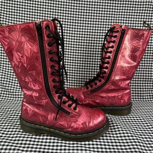 Dr Martens Vtg 14 Eye Jewel Pink Red Holographic Double Zipper Combat Boots US 5